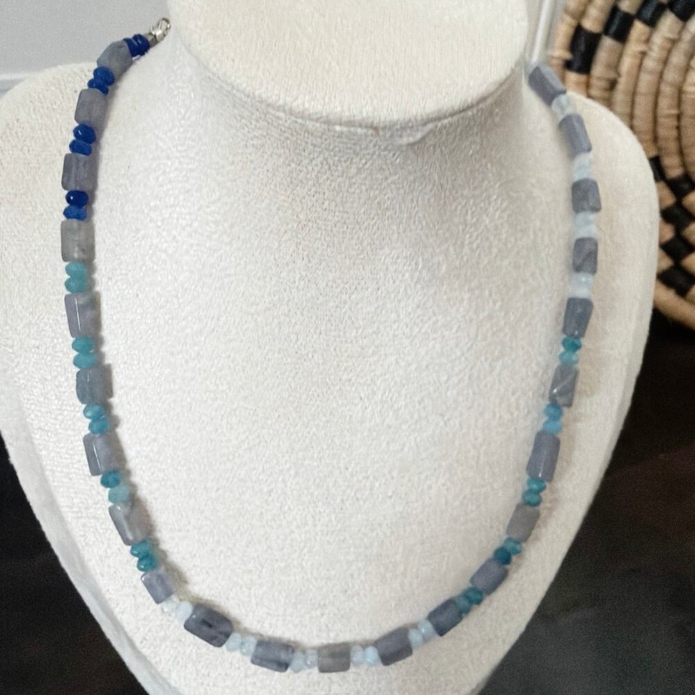 Second Bloom Studio Blue Ombre Agate Necklace 17" + Extender Stained Glass